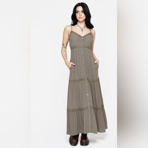 Disturbia Olive Tiered Button-Front Maxi Dress
